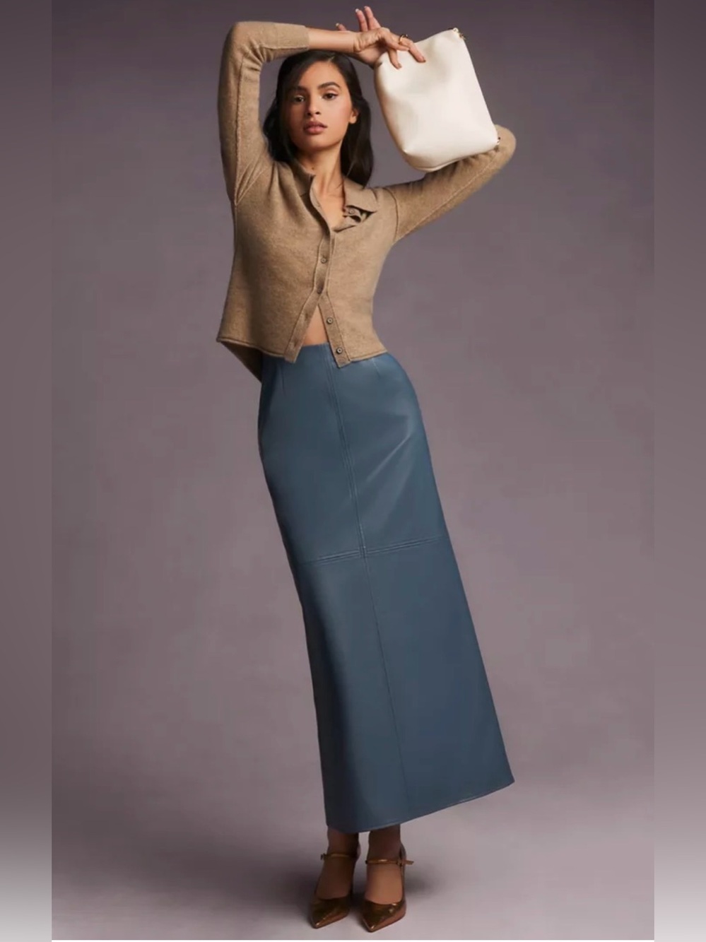 Mare Mare x Anthropologie Blue Faux Leather Skirt 1X NWT Plus